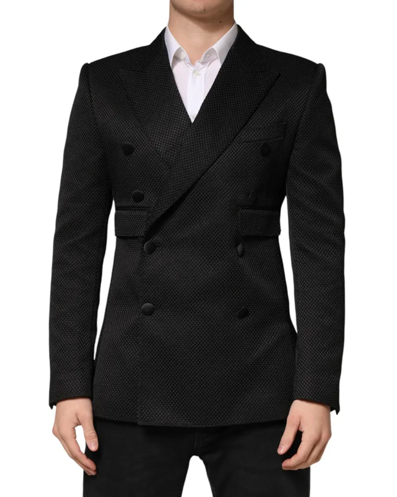 Dolce & Gabbana Men's Black Cotton Double Breasted 2 Button Blazer Polyester Silk Clothing Black