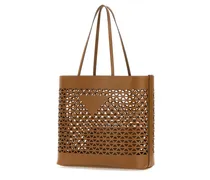Geometric Cutout Leather Tote Bag — Brown