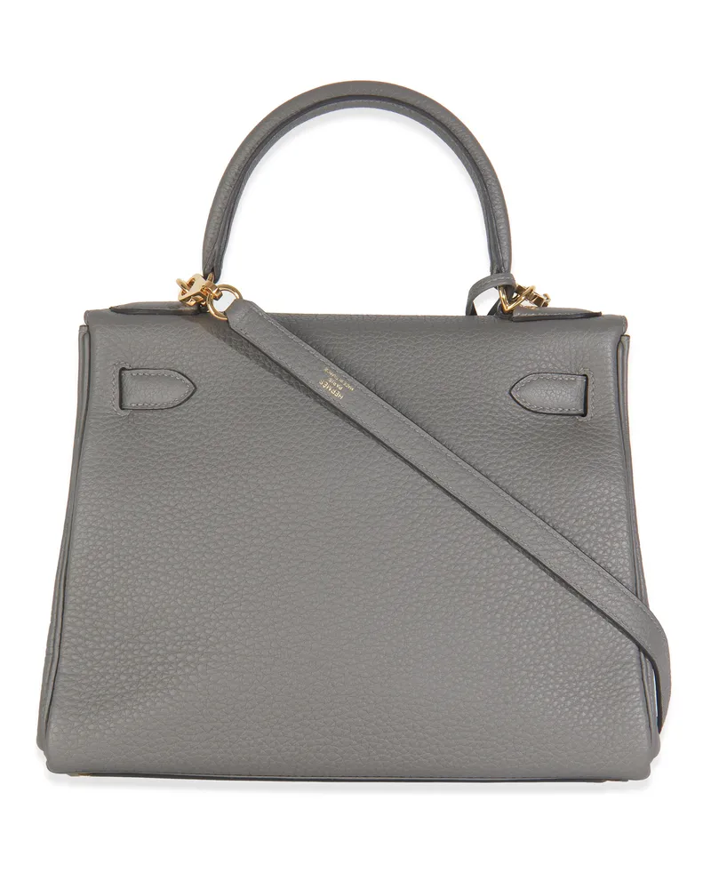 Hermès Men's Etain Clemence Retourne Kelly 28 Ghw Gray Leather Handbag Bag Grey