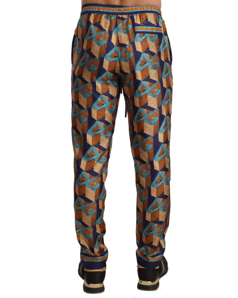 Dolce & Gabbana Men Multicolor Patterned Joggers Silk Pants Multicolor