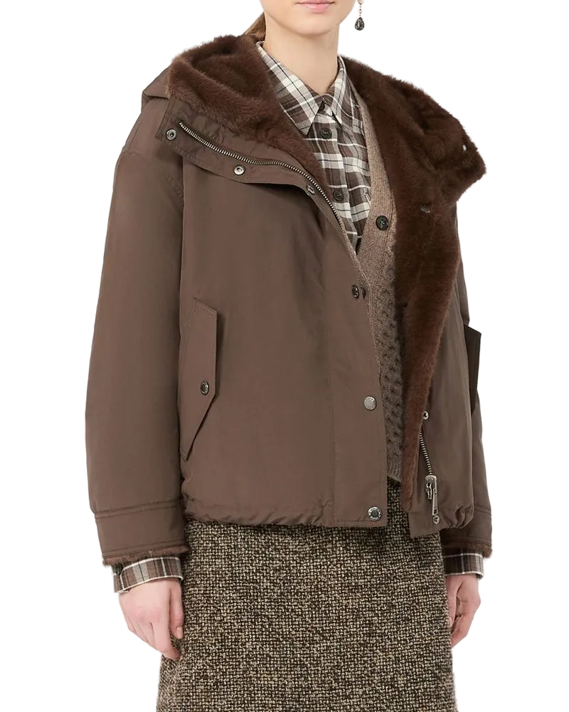 Max Mara Faux Fur-Lined Cotton Jacket — Brown Brown