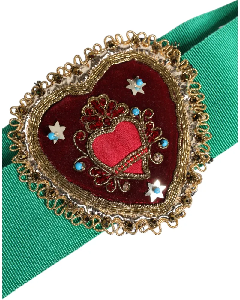 Dolce & Gabbana Women Green Stretch Wide Waist Heart Embellished Belt Cotton Viscose Green