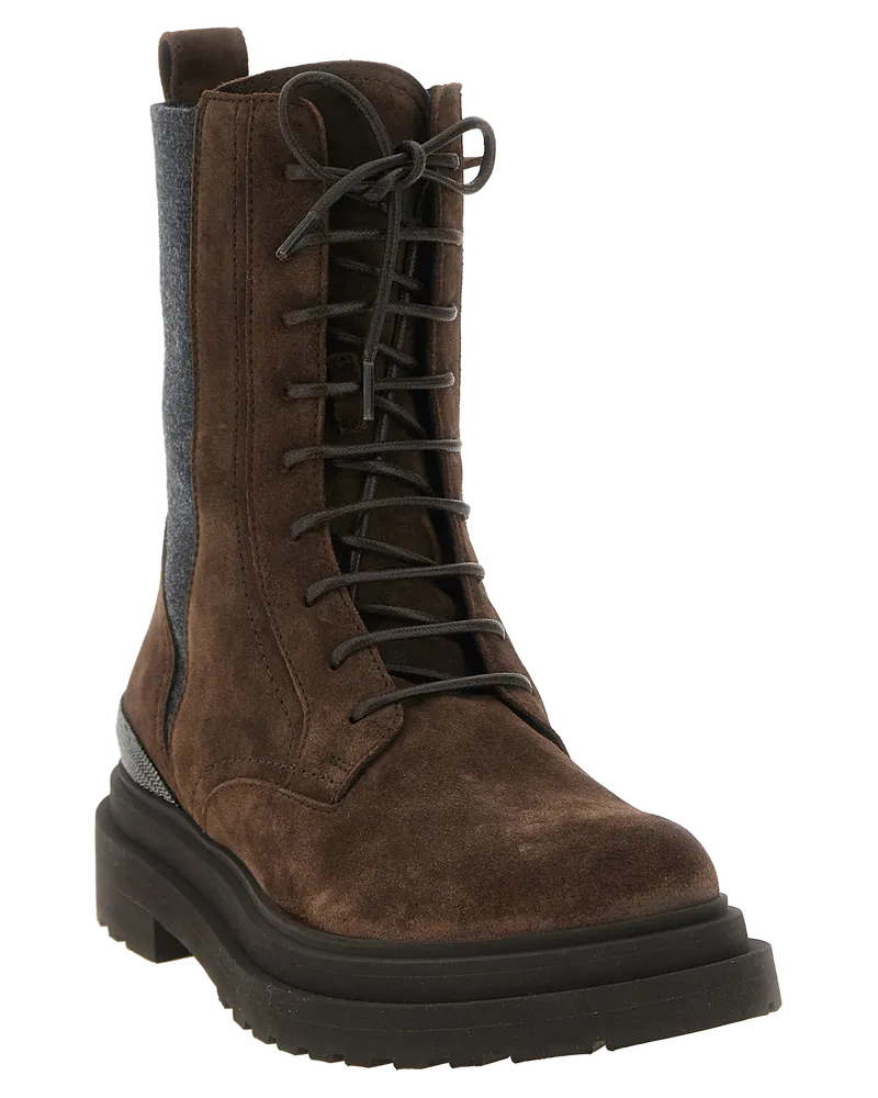 Brunello Cucinelli Calfskin Lace-Up Boot — Brown Brown