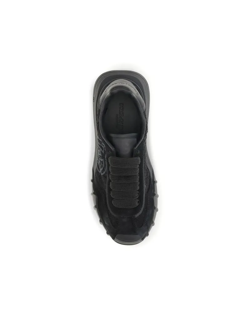 Dolce & Gabbana Women's Black Calf Leather Bos Taurus Chunky Sneakers Black
