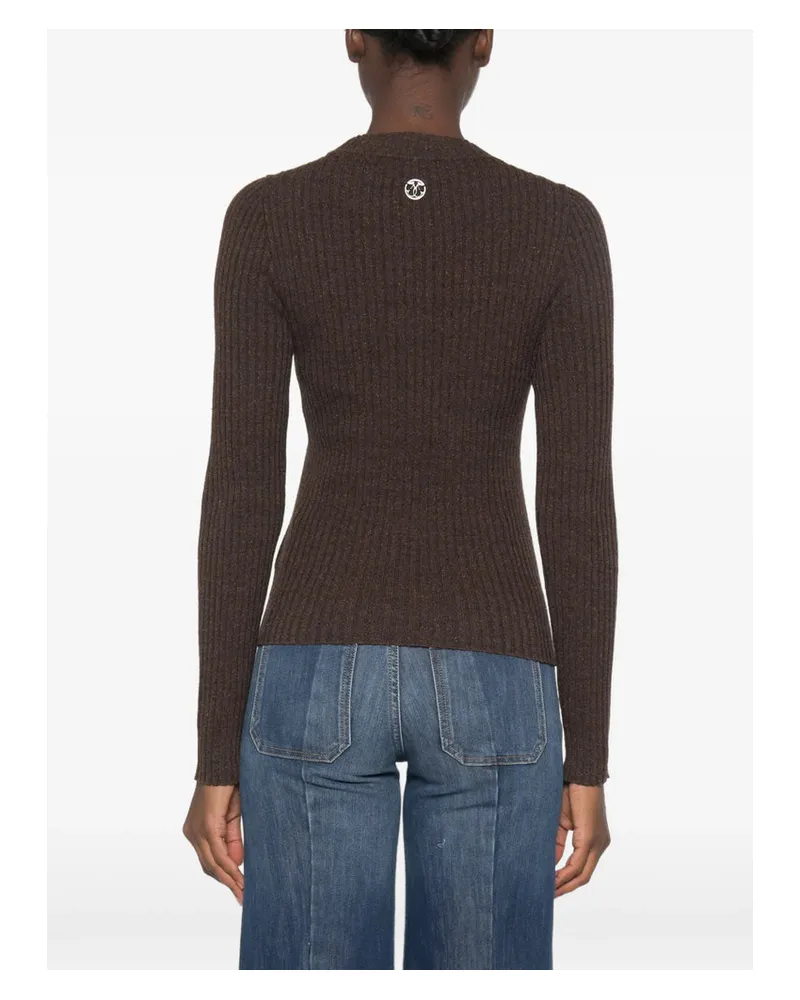Seafarer Virgin Wool and Silk Ribbed Knit Sweater — Brown Brown