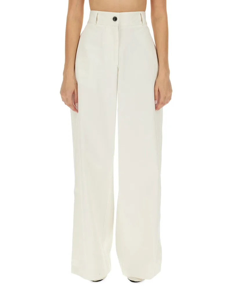 Jil Sander Wide Leg Cotton Trousers — White White