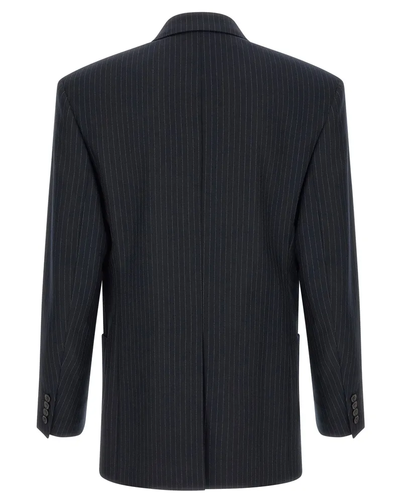 Saint Laurent Pinstriped Virgin Wool Blazer — Navy Navy
