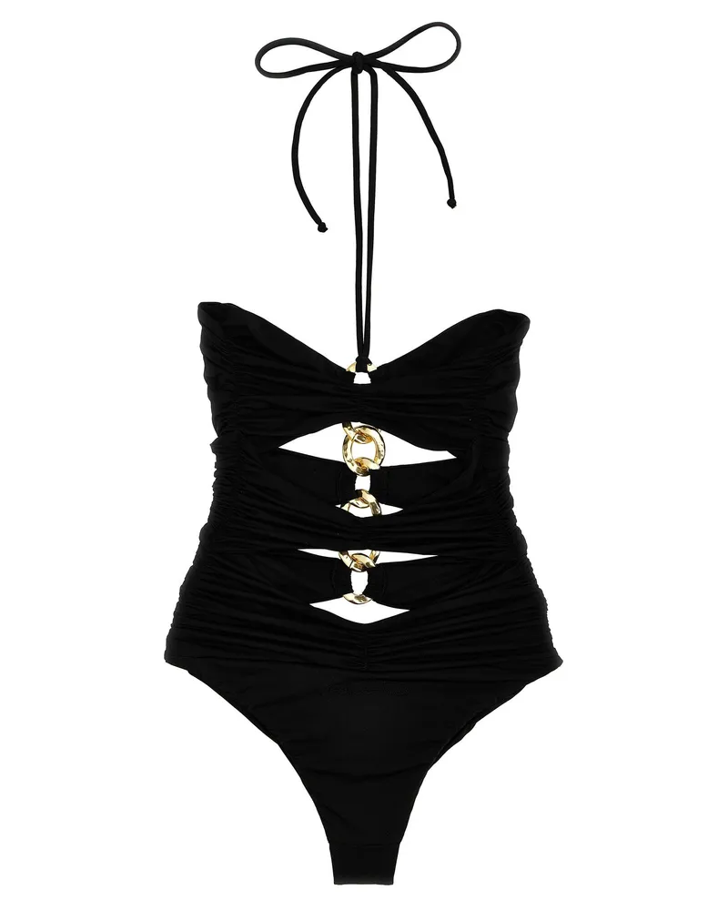 Elisabetta Franchi Chain-Detail Halter Swimsuit — Black Black
