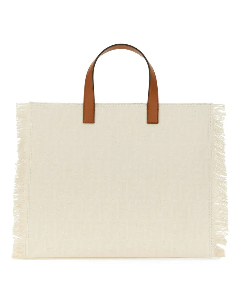 Fendi Men's Shoulder Bag Ff Jacquard Multicolour Cotton Beige