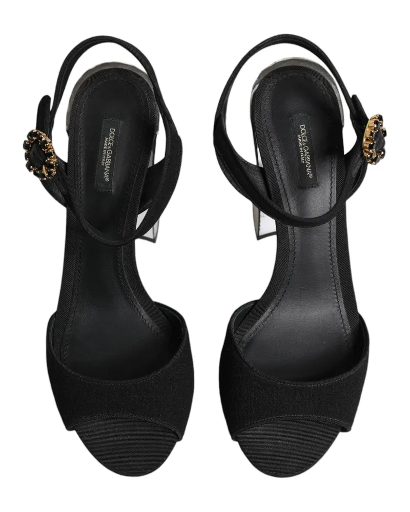 Dolce & Gabbana Women's Keira Platform Sandal Black Wool Viscose Goatskin Heels Black