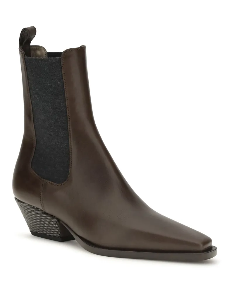Brunello Cucinelli Women's Leather Ankle Boots Cacao Cacao