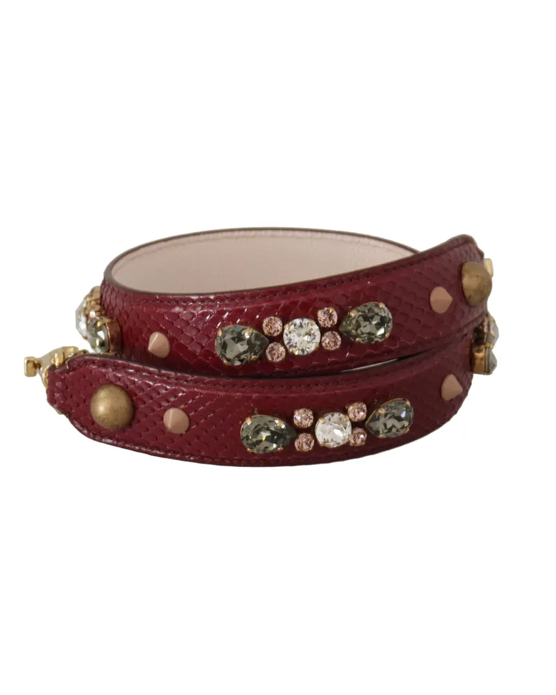 Dolce & Gabbana Women's Bordeaux Leather Crystals Bag Shoulder Strap Python Red