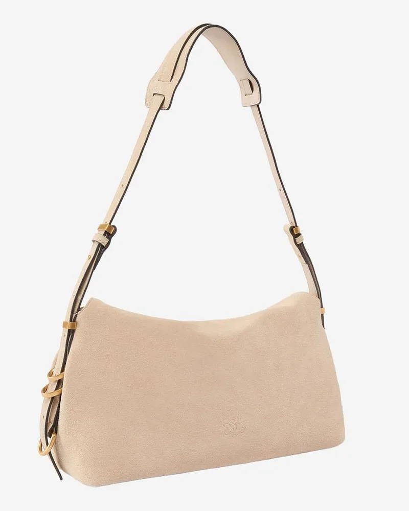 Pinko Women's Saddle Bag Baguette Shoulder Beige Suede Leather Beige