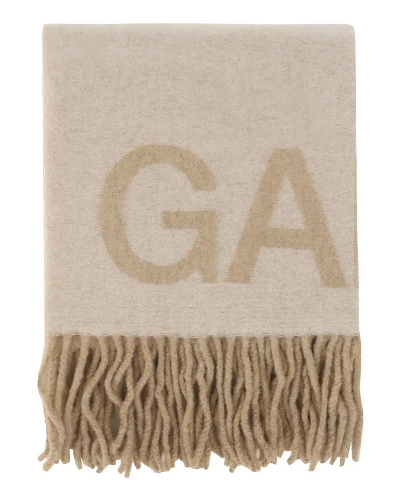 Ganni Women's Wool Scarf Egret Scarfs Beige