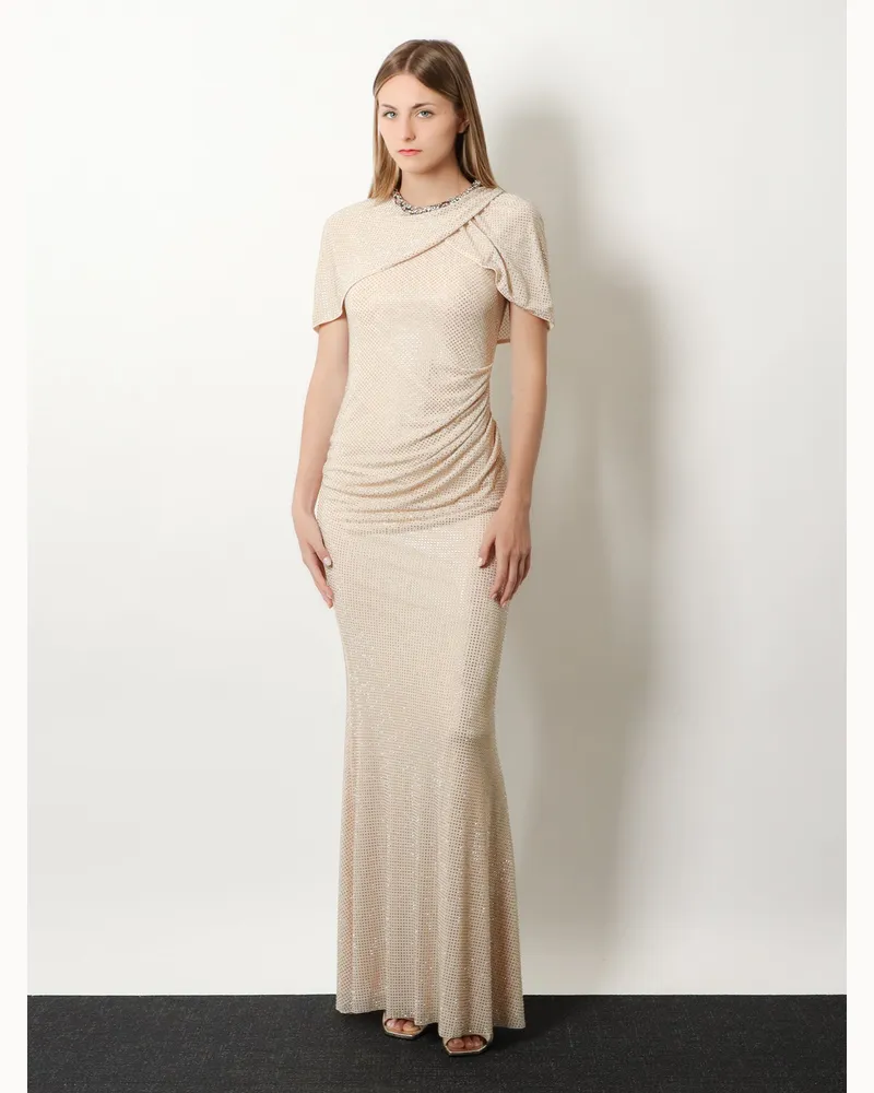 Self-Portrait Women's Maxi Dress Rhinestone Trim Beige Polyester Beige