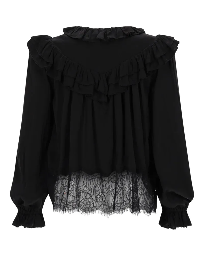 Self-Portrait Lace Viscose Blouse — Black Black