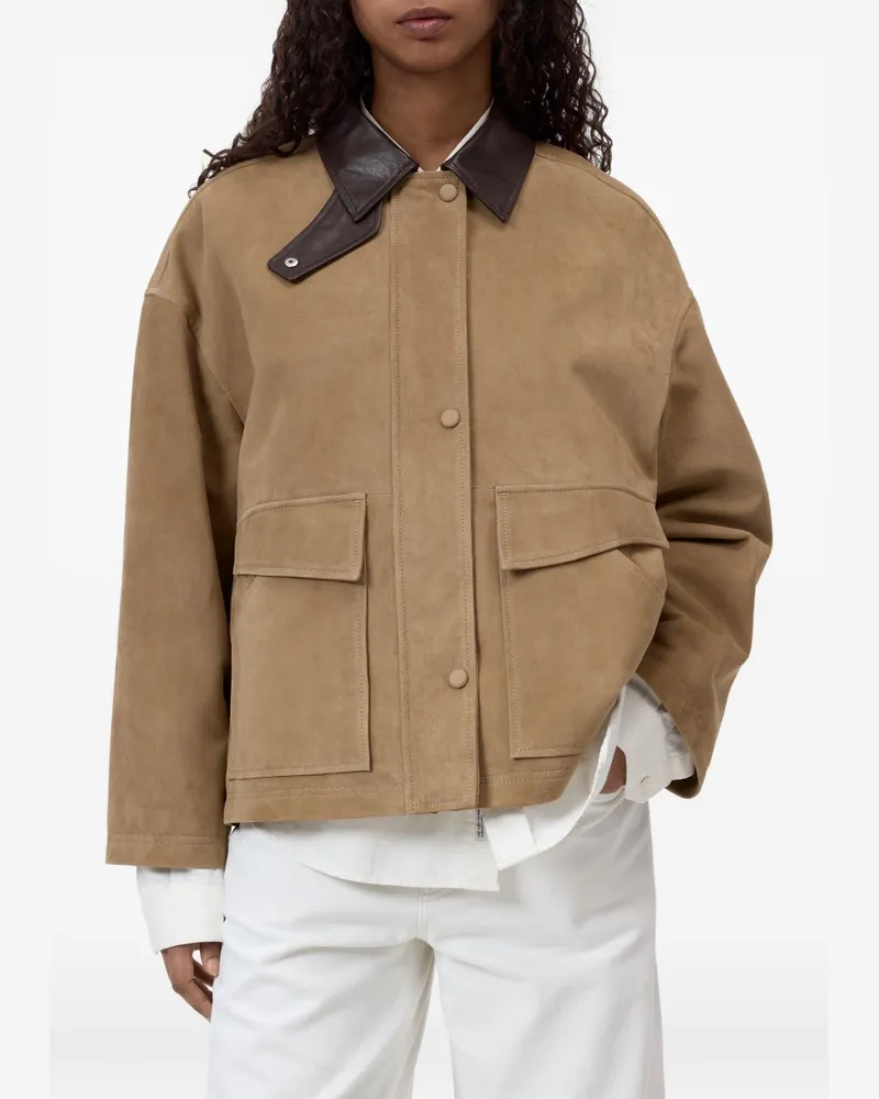 Closed Suede with Leather Collar Jacket — Beige Beige
