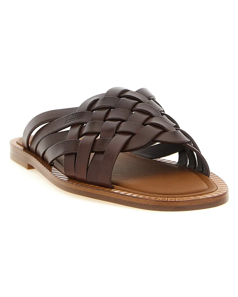 Miu Miu Woven Waxed Leather Sandals — Brown Brown