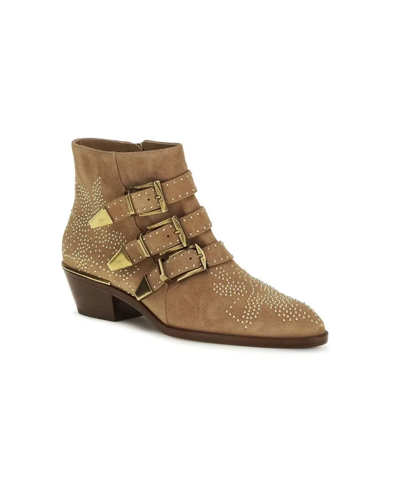 Chloé Women's Beige Calf Leather Bos Taurus Ankle Boots Beige