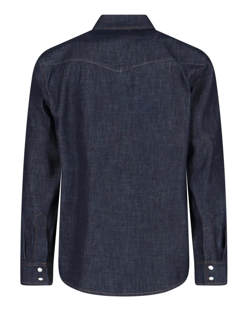 A.P.C. Men's  Shirts Blue Organic Cotton Navy