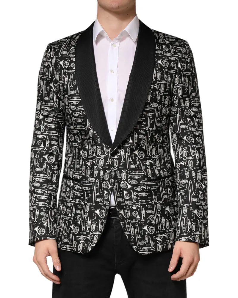 Dolce & Gabbana Men Black Jazz Club Silk Single Breasted Blazer Polyester Clothing Black