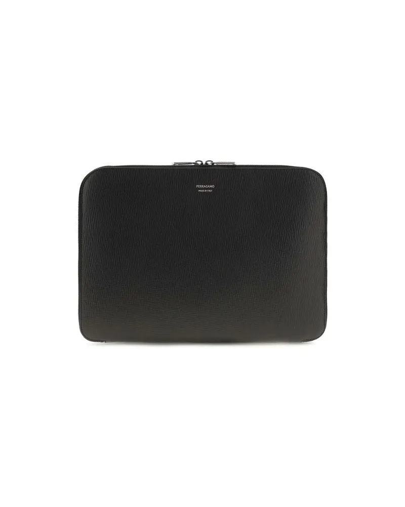Ferragamo Men's Black Calf Leather Bos Taurus Shoulder Bag Black
