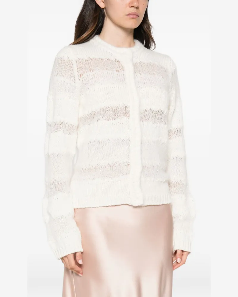 Fabiana Filippi Open-Knit Striped Wool Cardigan — Off-White Off-white