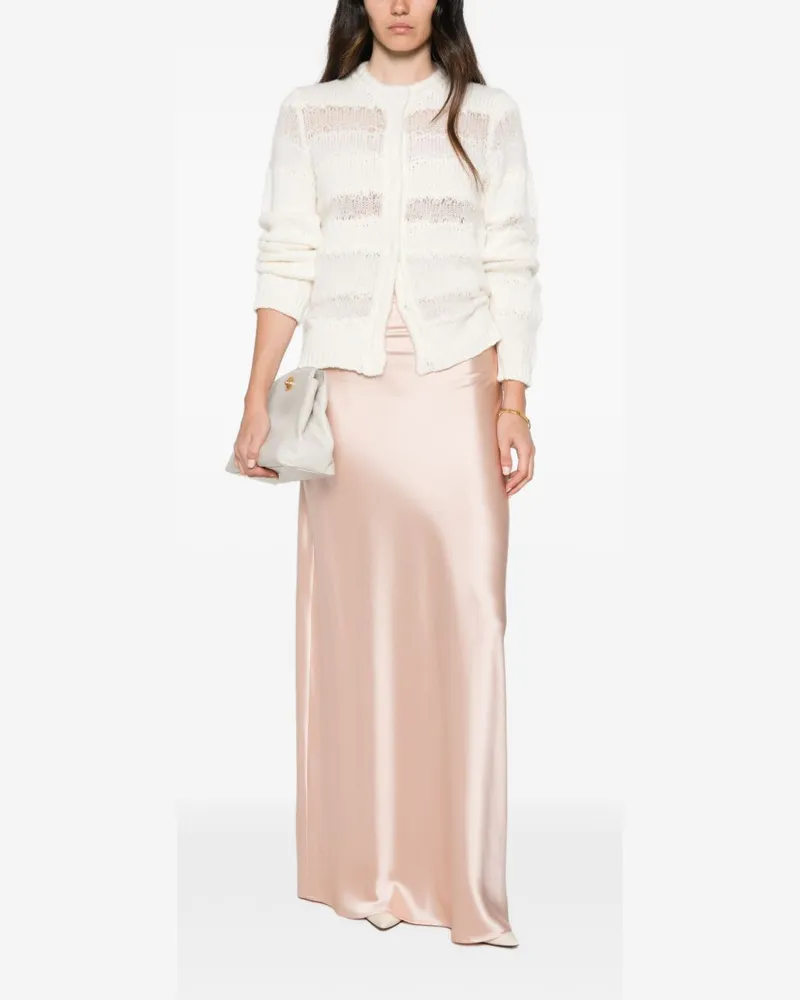 Fabiana Filippi Open-Knit Striped Wool Cardigan — Off-White Off-white
