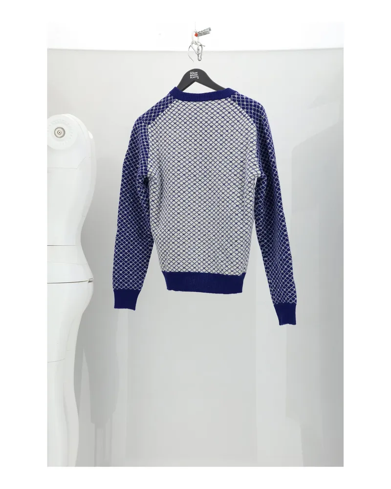 Dior Wool Houndstooth V-Neck Sweater — Blue Blue
