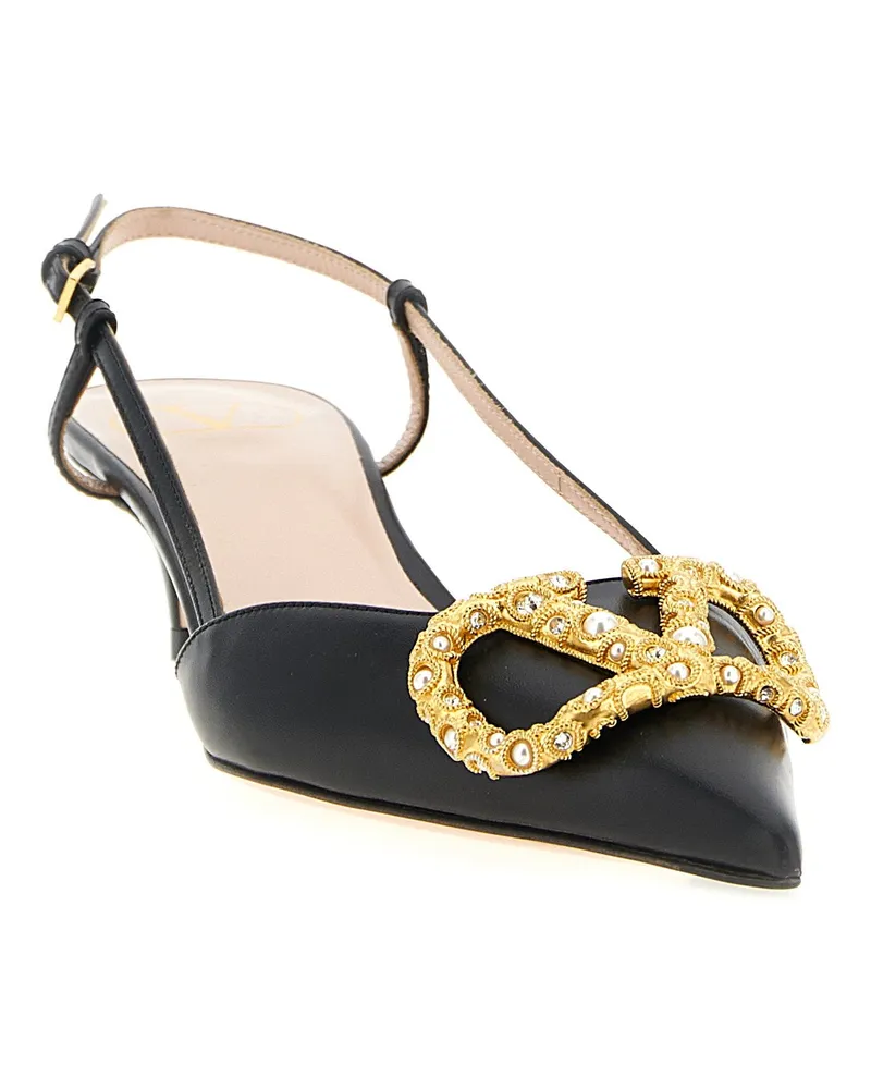 Valentino Garavani Jeweled Pointed-Toe Slingback — Black Black