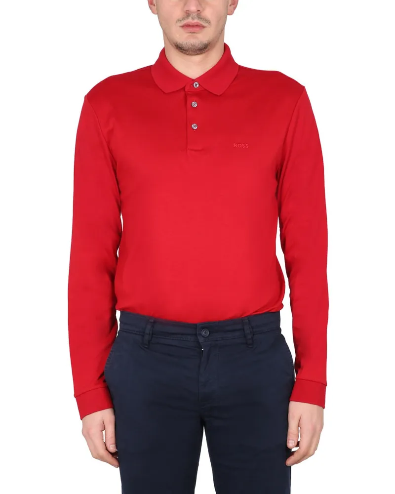HUGO BOSS Logo-Embroidered Cotton Polo — Red Red