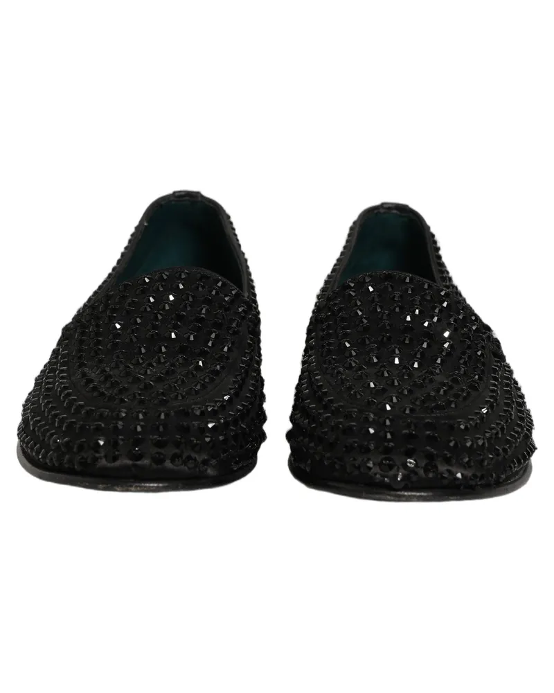 Dolce & Gabbana Men's Black Rhinestone Embellished Loafers Shoes Leather Black