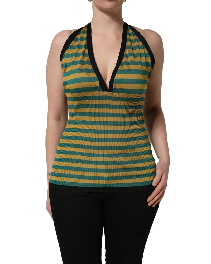 Dolce & Gabbana Women Multicolor Stripes Wool Knit Halter Tank Top Virgin Multicolor
