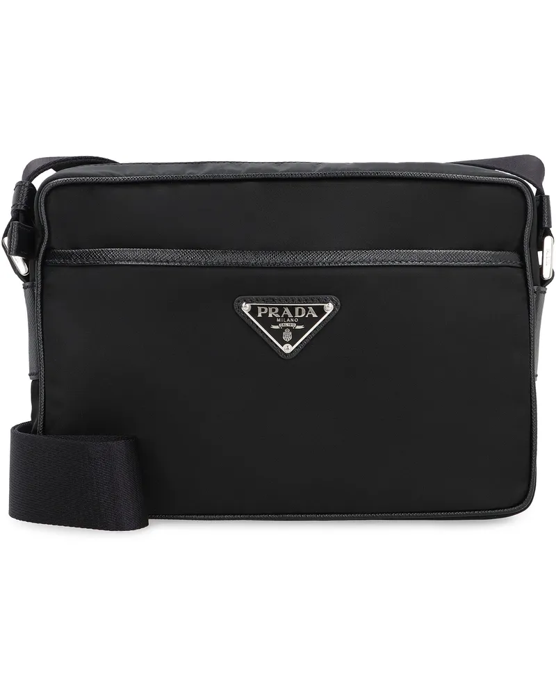 Prada Men's Messenger Bag Re-Nylon Black Calf Leather Black