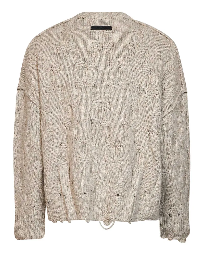 REPRESENT Distressed Wool-Blend Cable Knit Sweater — Beige Beige