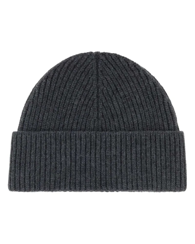 AMI Paris Men's Graphite Wool Beanie Hat Grischinerouge Exterior: Virgin Cuffie Gray