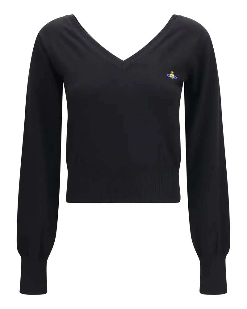 Vivienne Westwood Women's V-Neck Sweater Beatrice Black Cotton Cashmere Black