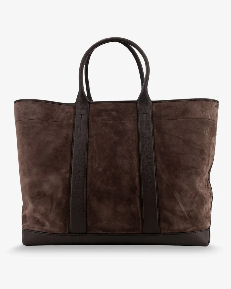 Tom Ford Men's Tote Bag Suede Brown Leather Brown