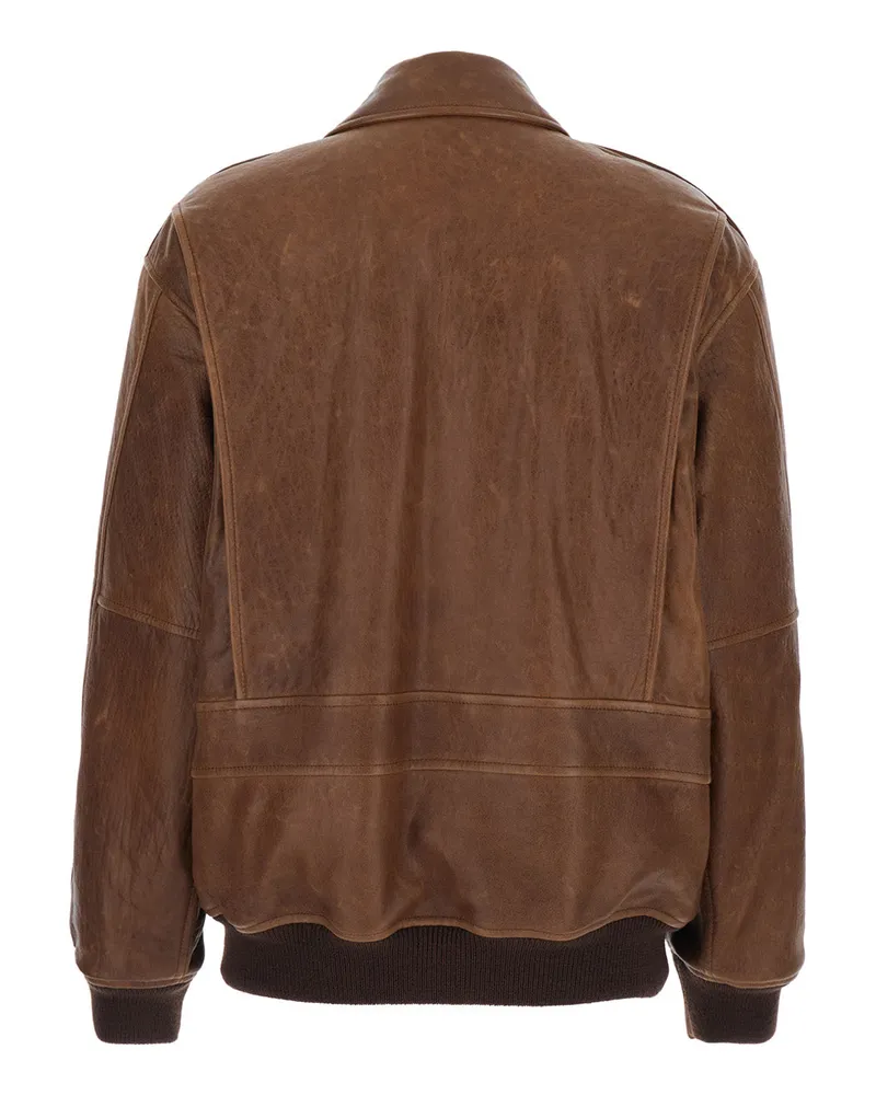 Saint Laurent Women's Bomber Jacket Leather Brown Lamb Coat Brown