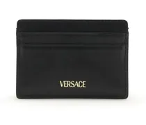 Men's La Medusa Leather Card Holder Black- Gold Calf Bos Taurus Wallet