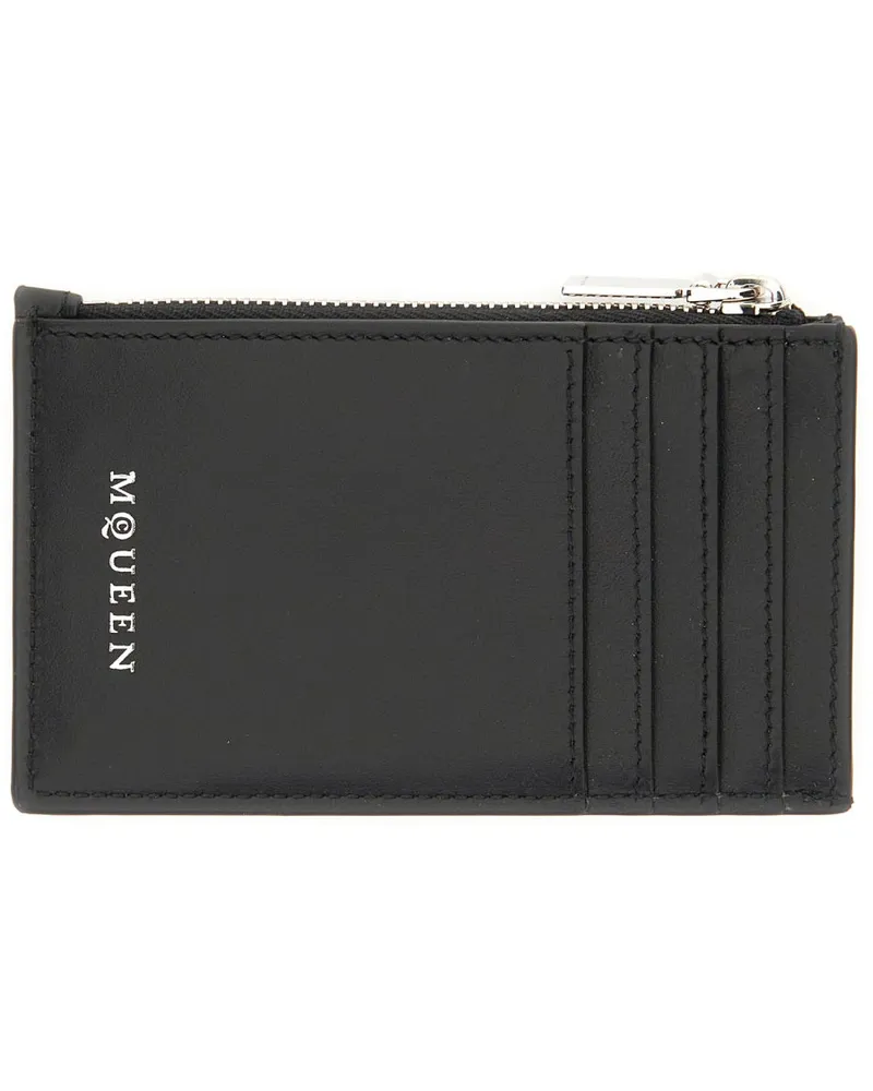 Alexander McQueen Skull-Embossed Calfskin Card Case — Black Black
