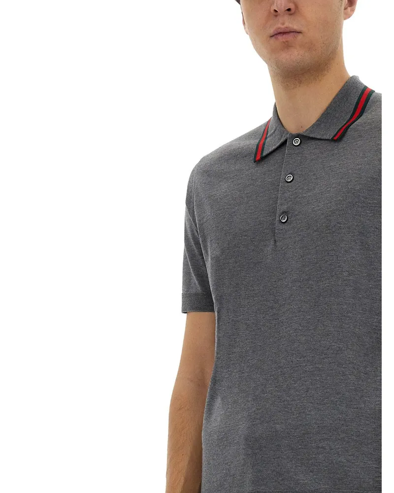 Gucci Web Pattern Wool Polo Shirt — Blue Blue