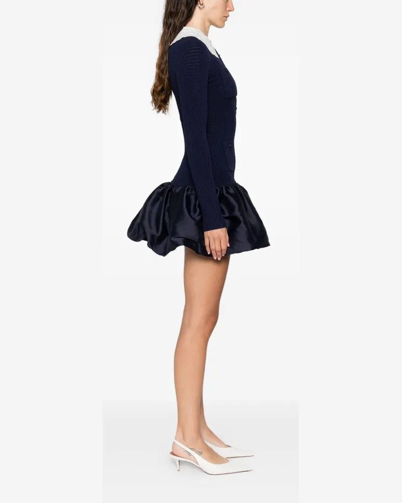 Self-Portrait Eyelet Collar Mini Dress — Navy Navy