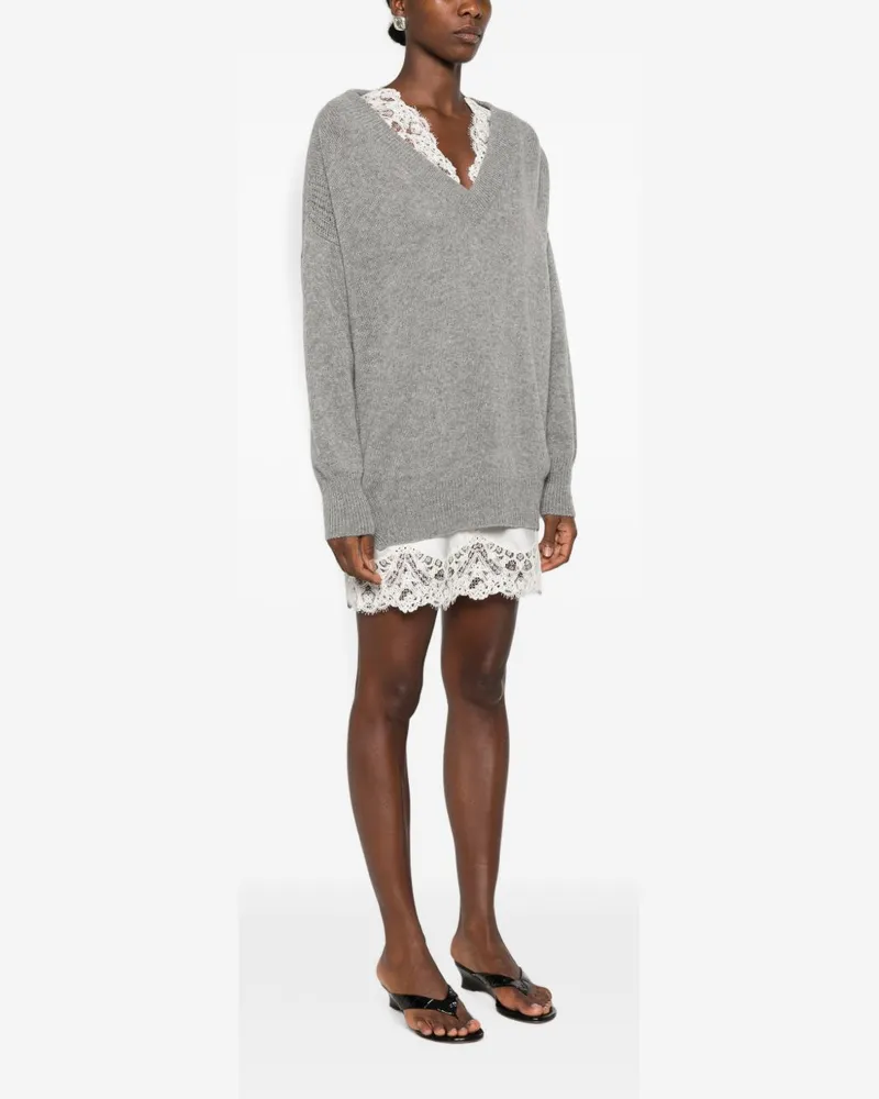 Ermanno Scervino Cashmere with Lace Trim Dress — Grey Grey