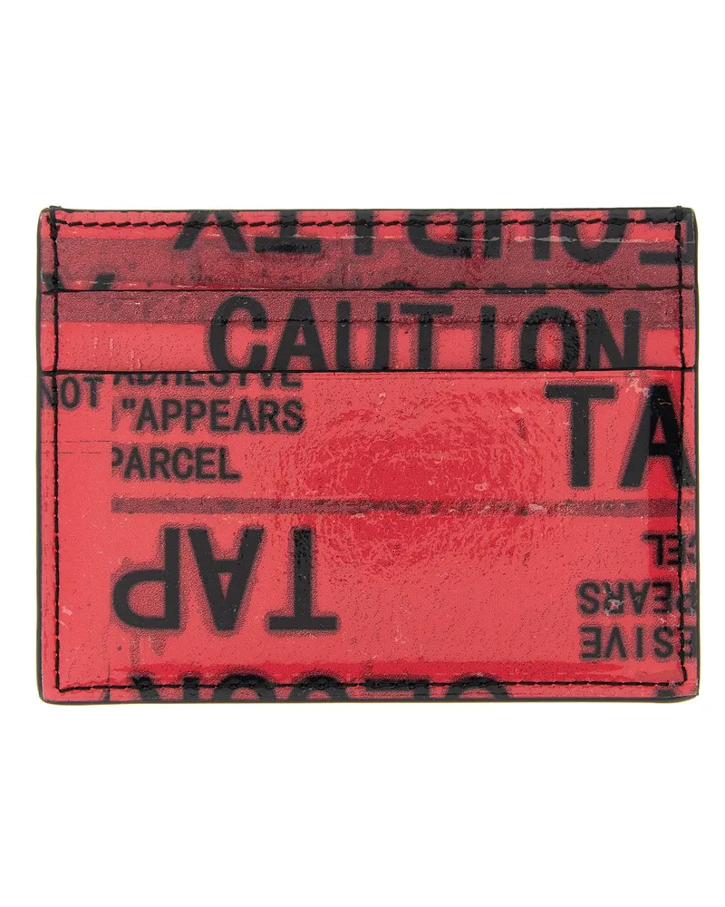Balenciaga Tape-Print Calf Leather Card Case — Red Red