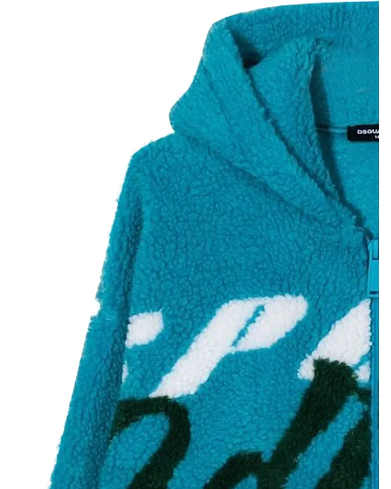 Dsquared2 Zip Hoodie Jacquard Fur Sweatshirt — Azure Azure