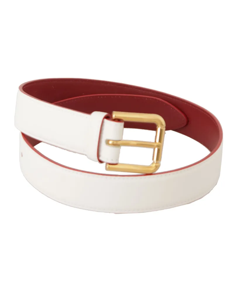 Dolce & Gabbana Women's White Calf Leather Two-Toned Gold Metal Buckle Belt White