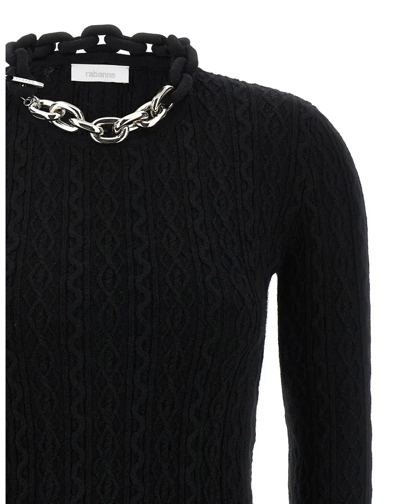 Paco Rabanne Ribbed Wool-Cashmere with Chain Neckline Sweater — Black Black