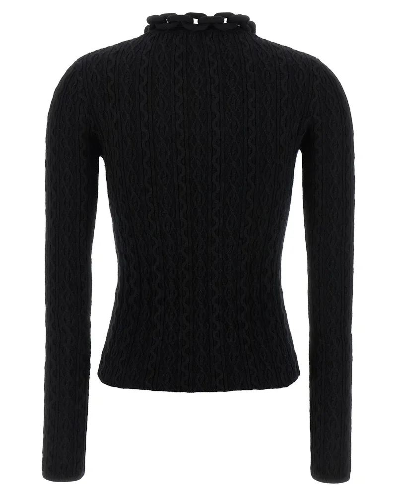 Paco Rabanne Ribbed Wool-Cashmere with Chain Neckline Sweater — Black Black