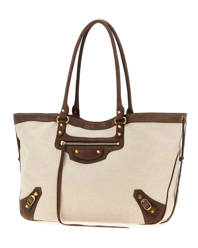 Balenciaga Women's Sand Canvas Le City Shopping Bag Natural-Lt Espresso Borse A Mano Natural/lt Beige